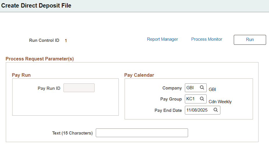 Create Direct Deposit File page (DDP001CN)