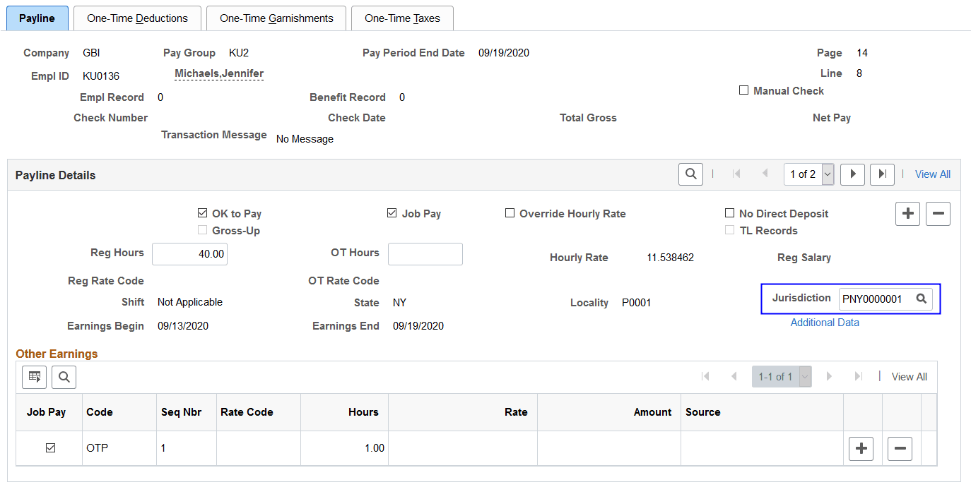 Default jurisdiction on employee's payline