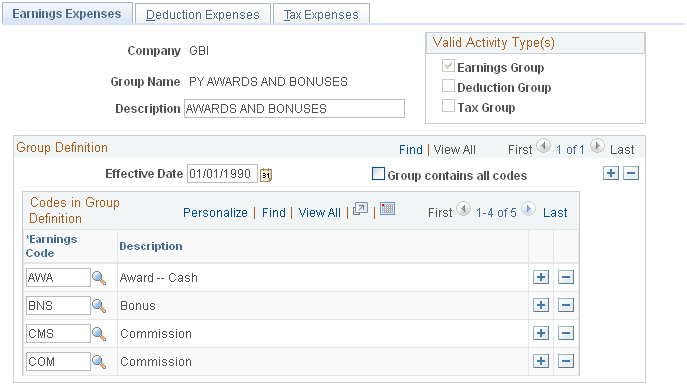 Earnings Expenses page Earnings Expenses page