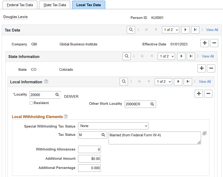 Local Tax Data page