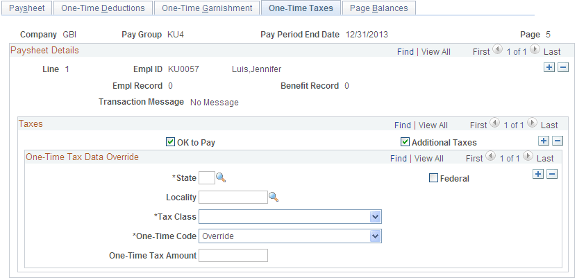 One-Time Taxes page One-Time Taxes page