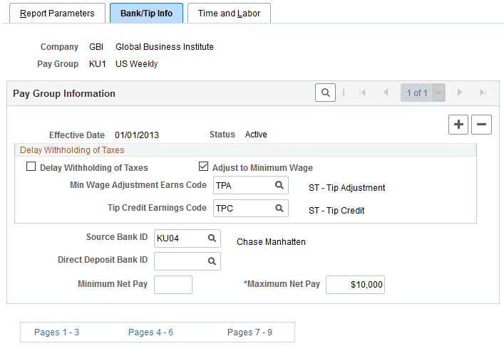 Pay Group Table - Bank/Tip Info page Pay Group Table - Bank/Tip Info page