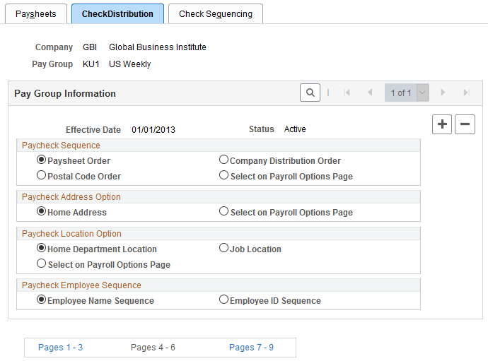 Pay Group Table - Check Distribution page Pay Group Table - Check Distribution page