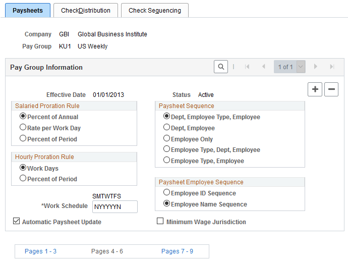 Pay Group Table - Paysheets page Pay Group Table - Paysheets page