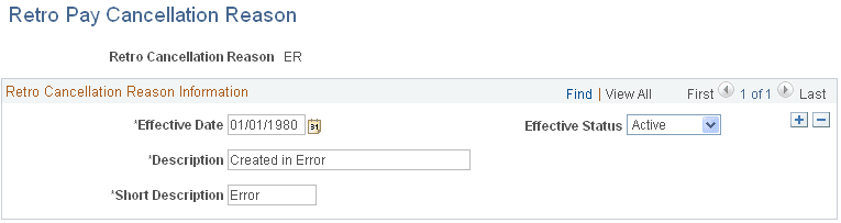 Retro Pay Cancellation Reason page Retro Pay Cancellation Reason page