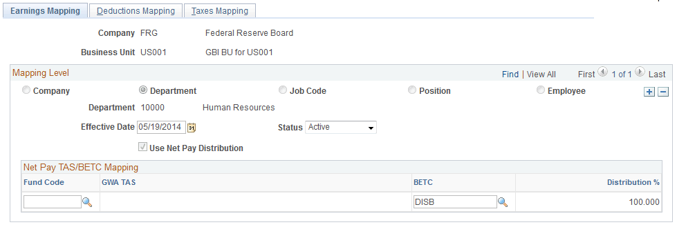 TAS BETC Mapping - Earnings Mapping page TAS BETC Mapping - Earnings Mapping page