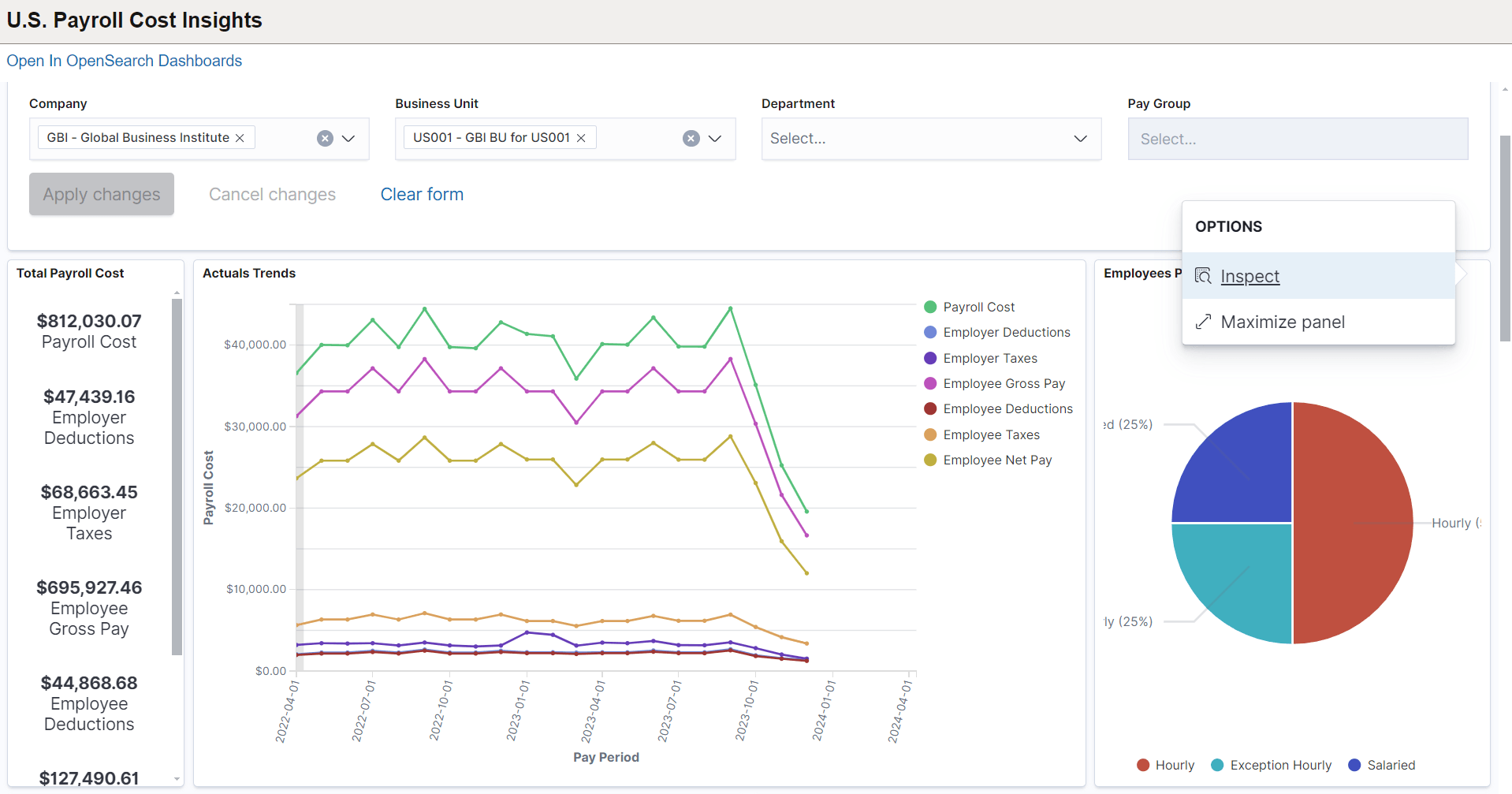 U.S. Payroll Cost Insights dashboard (1 of 3)