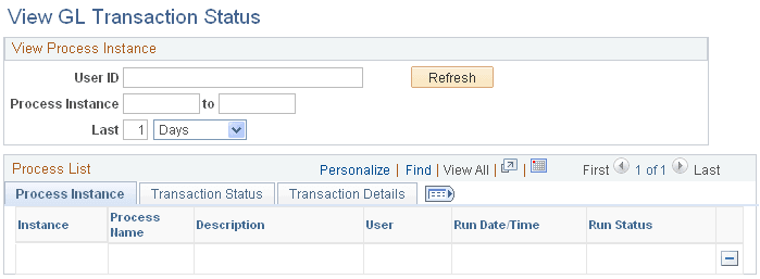View GL Transaction Status page View GL Transaction Status page