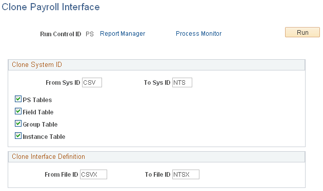 Clone Payroll Interface page Clone Payroll Interface page