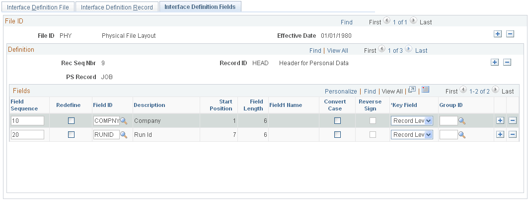 Interface Definition Fields page Interface Definition Fields page
