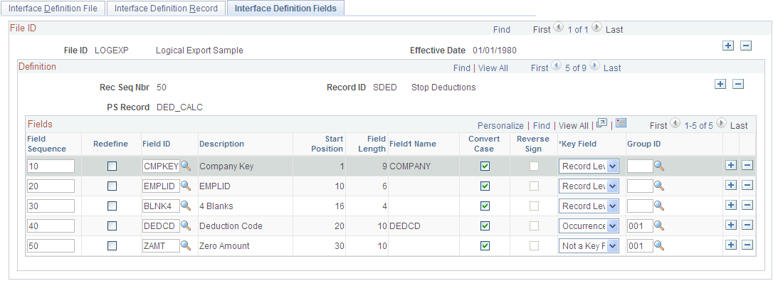 Interface Definition Fields page for Step 3c: Set Up the Definition Table Component, Fields Interface Definition Fields page for Step 3c: Set Up the Definition Table Component, Fields