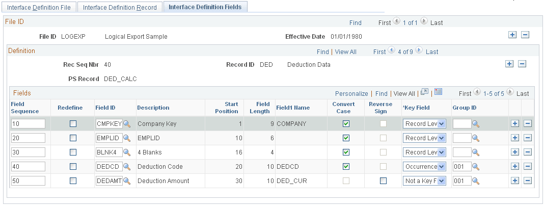 Interface Definition Fields page for Step 4c: Set Up the Definition Table Component, Fields Interface Definition Fields page for Step 4c: Set Up the Definition Table Component, Fields