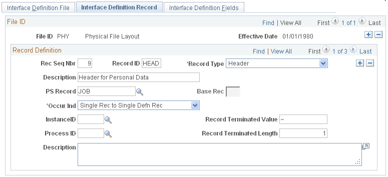 Interface Definition Record page Interface Definition Record page