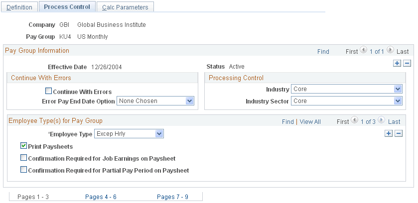 Process Control page Process Control page