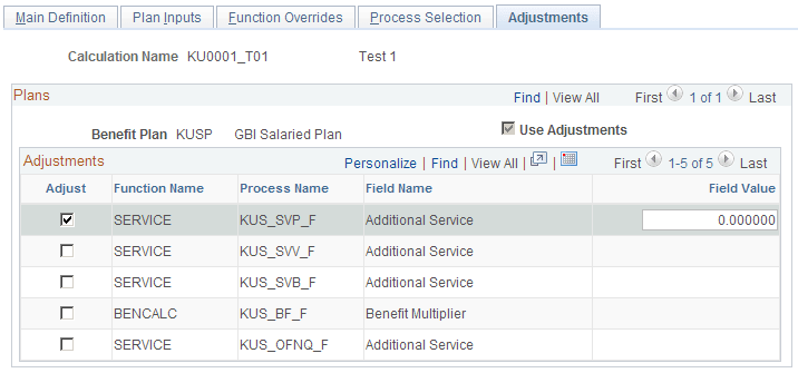 Adjustments page