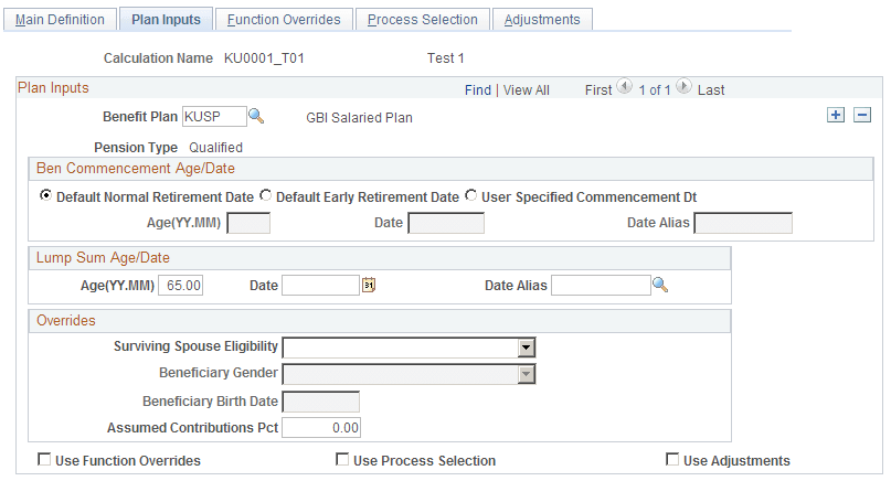 Plan Inputs page
