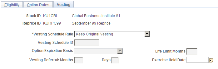 Define Stock Repricing - Vesting page Define Stock Repricing - Vesting page