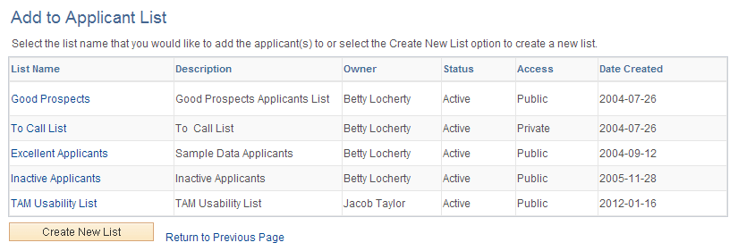 Add to Applicant List page Add to Applicant List page