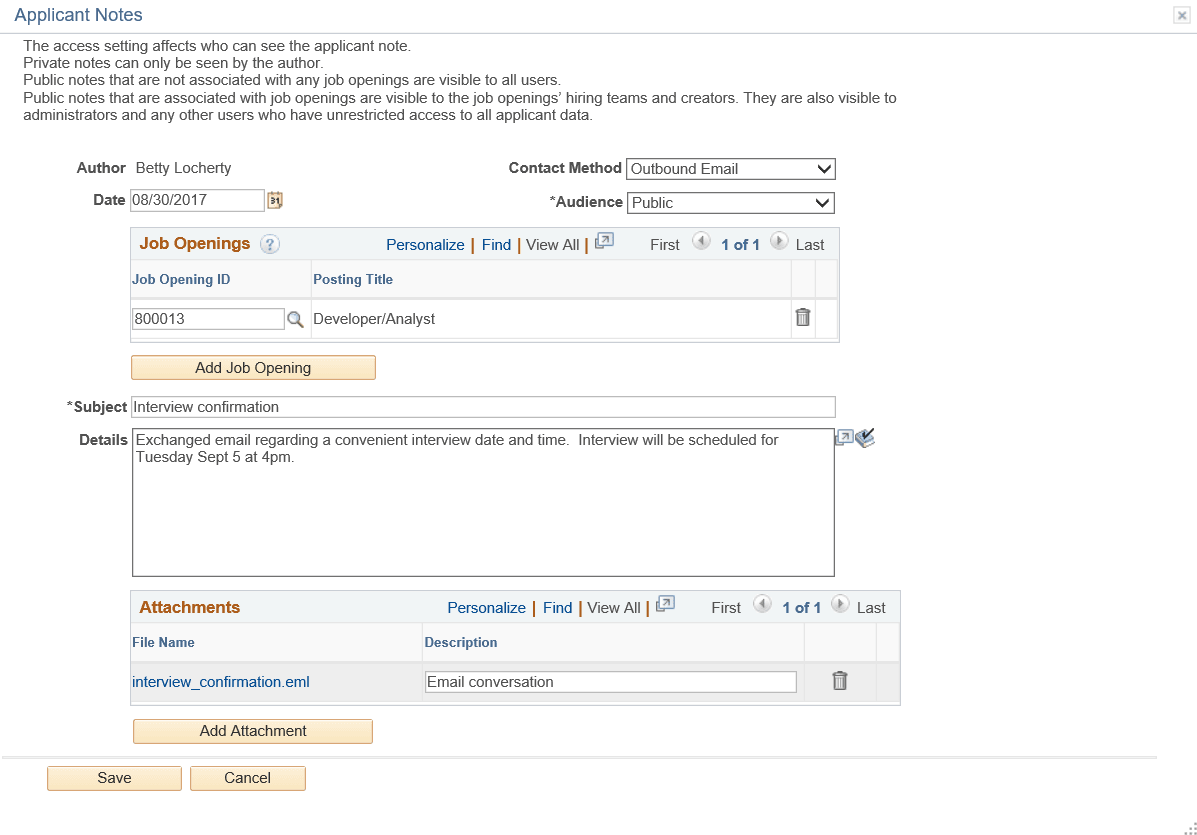 Applicant Notes page Applicant Notes page