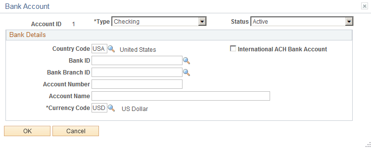 Bank Account page Bank Account page