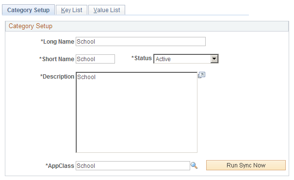 Category Setup page