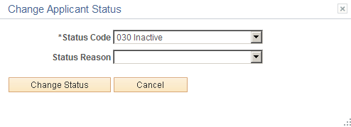 Change Applicant Status page Change Applicant Status page
