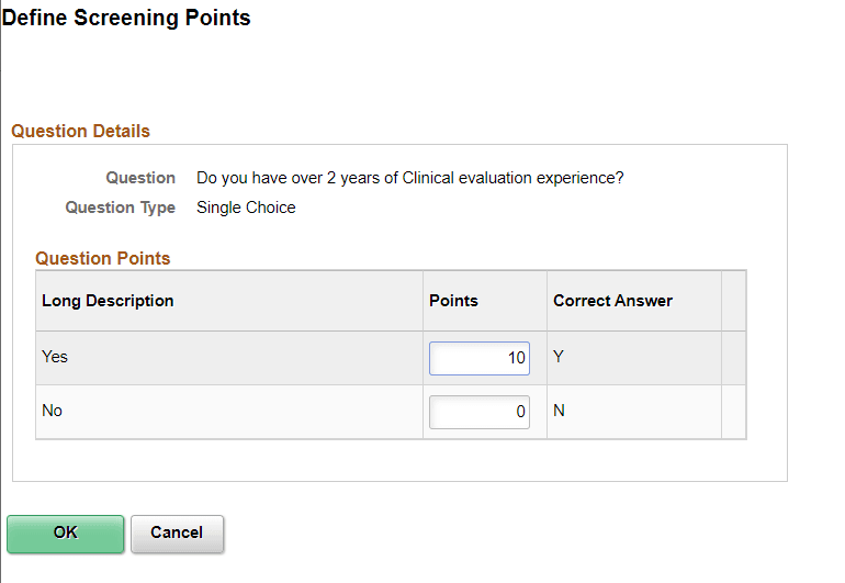 Define Screening Points page (multiple choice question) Define Screening Points page (multiple choice question)