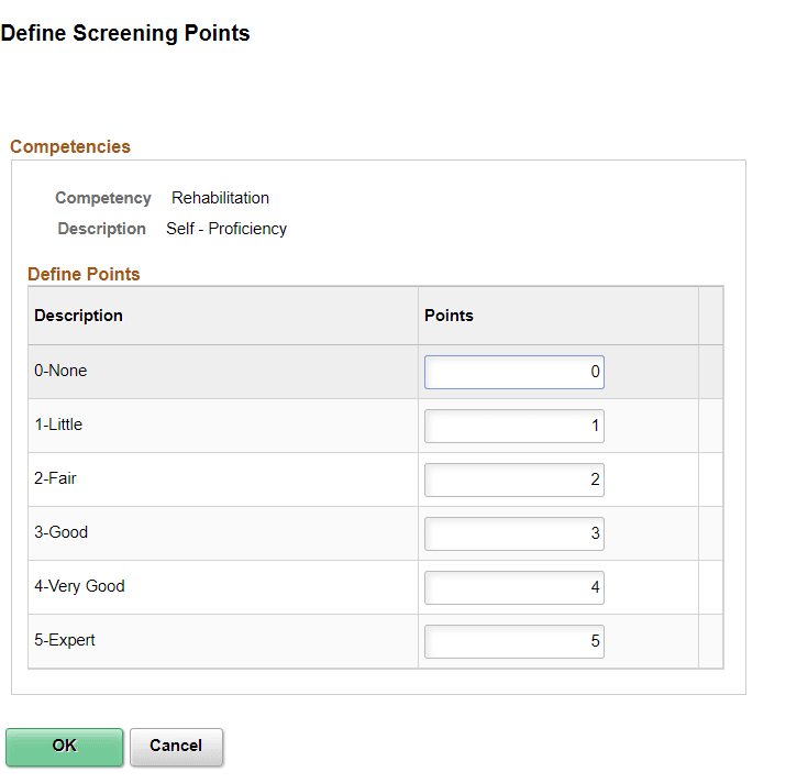 Define Screening Points page (rating scale) Define Screening Points page (rating scale)