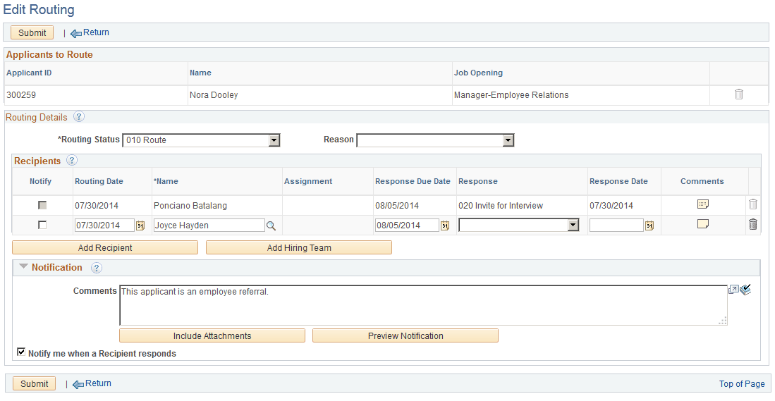 Edit Routing page Edit Routing page