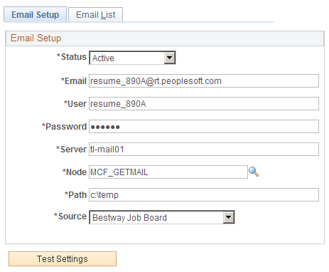 Email Setup page