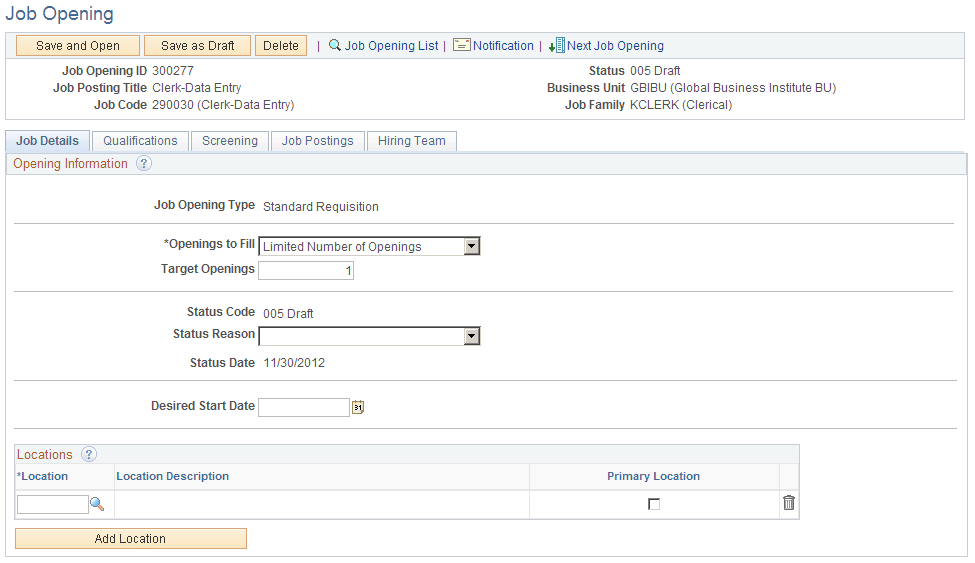Example of the flexible job creation process limiting the fields that a hiring manager sees Example of the flexible job creation process limiting the fields that a hiring manager sees