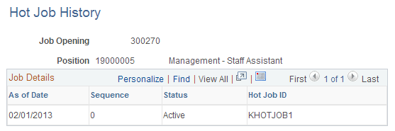 Hot Job History page Hot Job History page