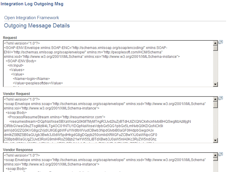 Integration Log Outgoing Msg page Integration Log Outgoing Msg page