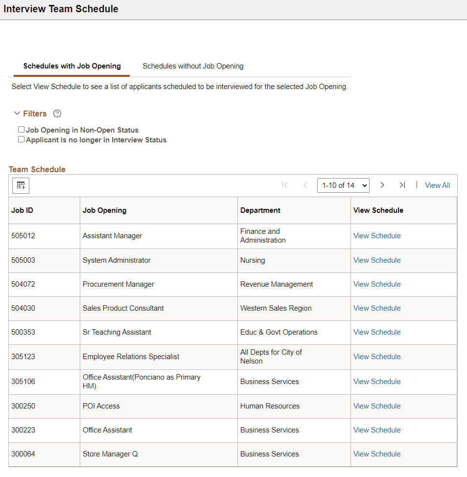 Interview Team Schedule Page with job openings Interview Team Schedule Page with job openings