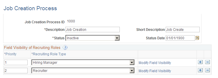 Job Creation Process page Job Creation Process page