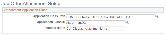 Job Offer Attachment Setup page Job Offer Attachment Setup page