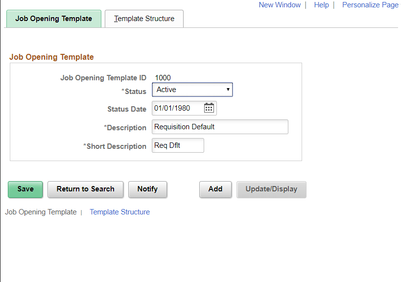Job Opening Template page Job Opening Template page