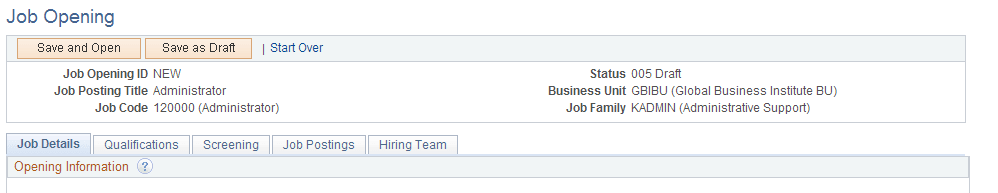 Job opening template pages when creating a new job opening Job opening template pages when creating a new job opening