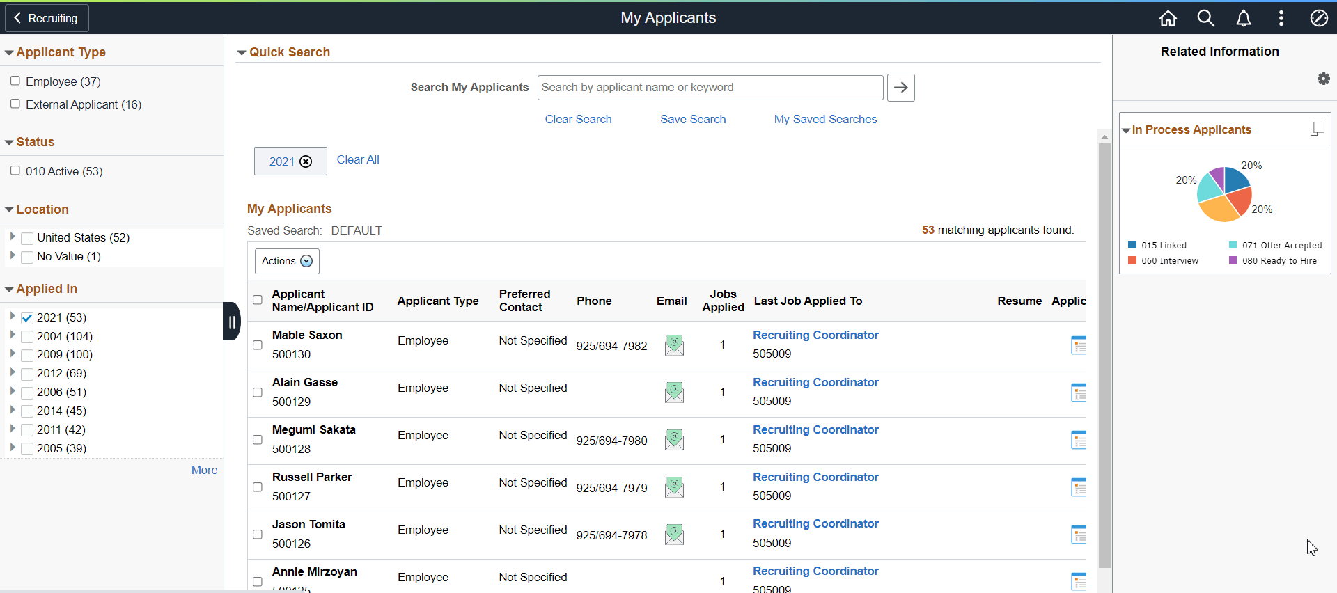 My Applicants page My Applicants page