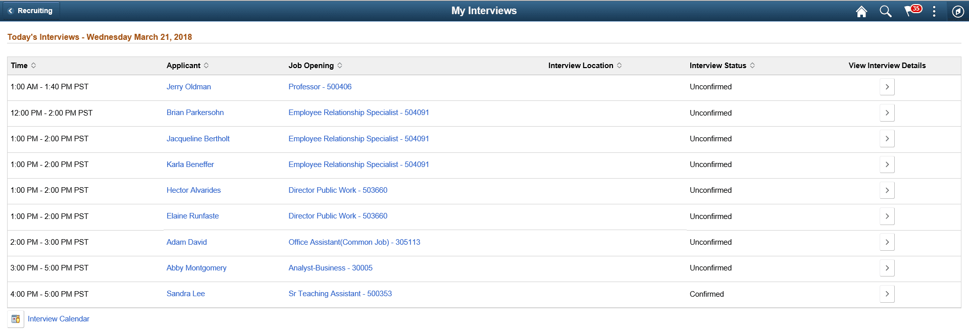 My Interviews Page My Interviews Page