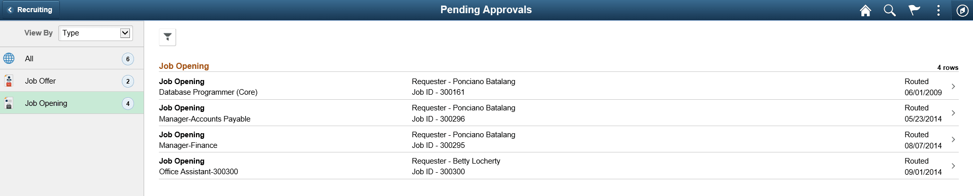Pending Approvals - Job Opening category Pending Approvals - Job Opening category