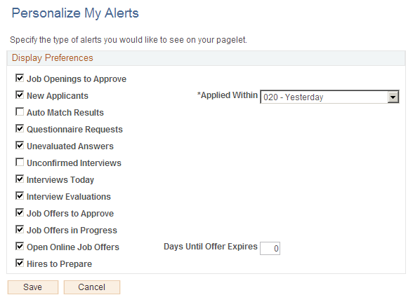 Personalize My Alerts page Personalize My Alerts page