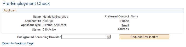 Pre-Employment Check page Pre-Employment Check page
