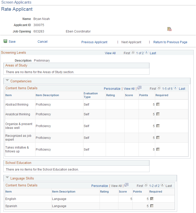 Rate Applicant page Rate Applicant page