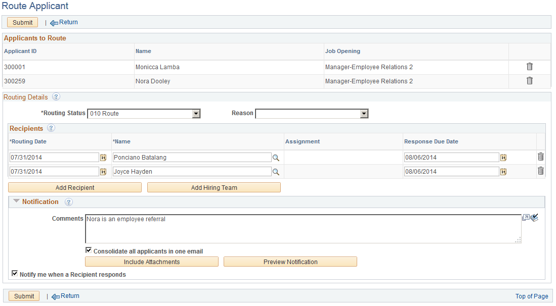 Route Applicant page Route Applicant page