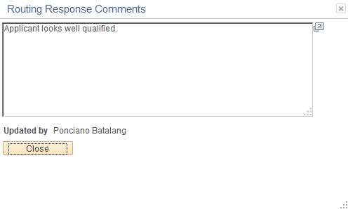 Routing Response Comments page Routing Response Comments page