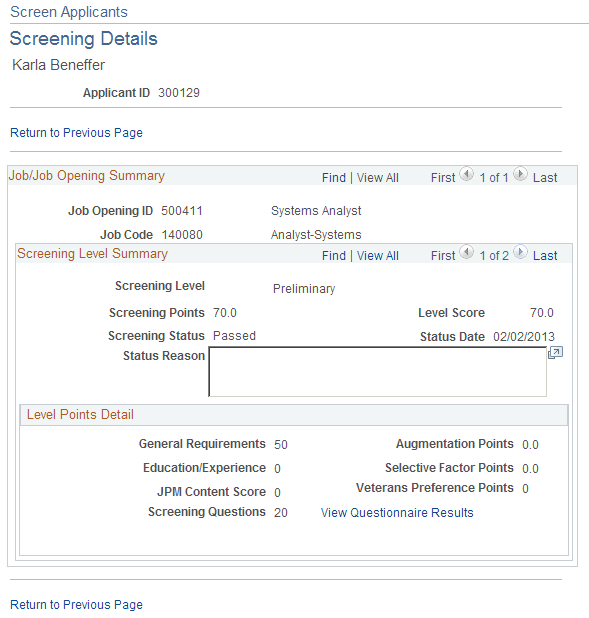Screening Details page Screening Details page