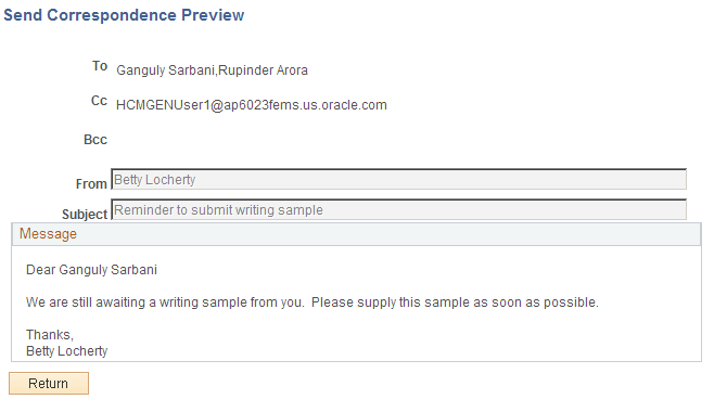 Send Correspondence Preview page Send Correspondence Preview page