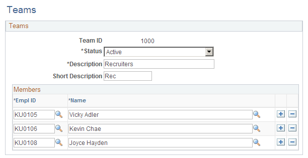 Teams page