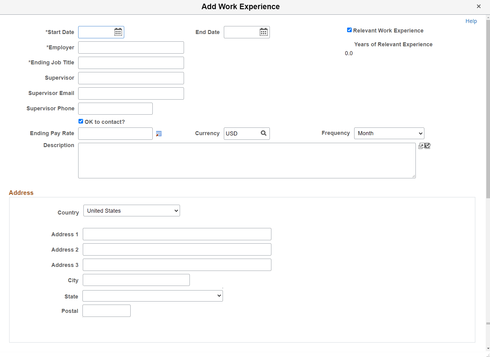 Work Experience page Work Experience page